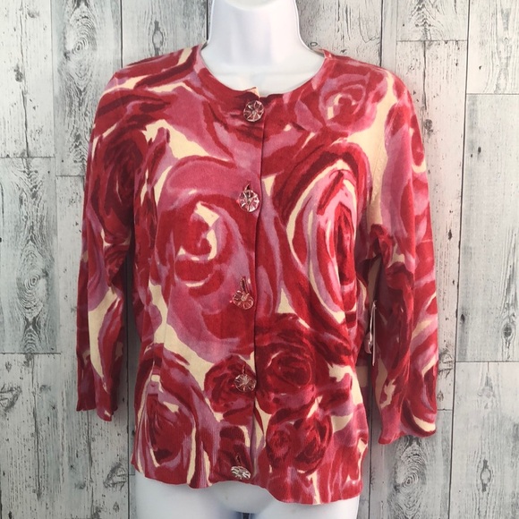 Chaus Silk Angora Rabbit Hair Blend Rose Cardigan NWT Medium - Picture 1 of 11